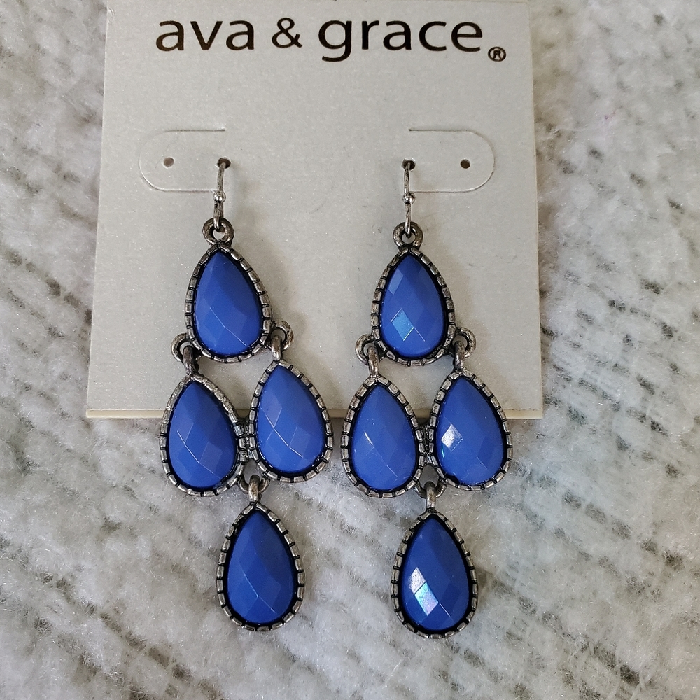 Blue and silver chandelier earrings